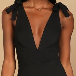 Black Tie-Strap Bodycon Midi Dress